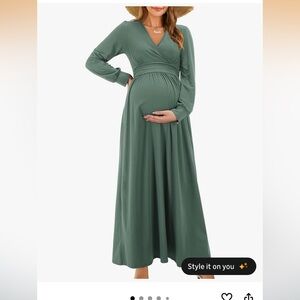 Maternity Wrap Maxi Dress in Sage Green